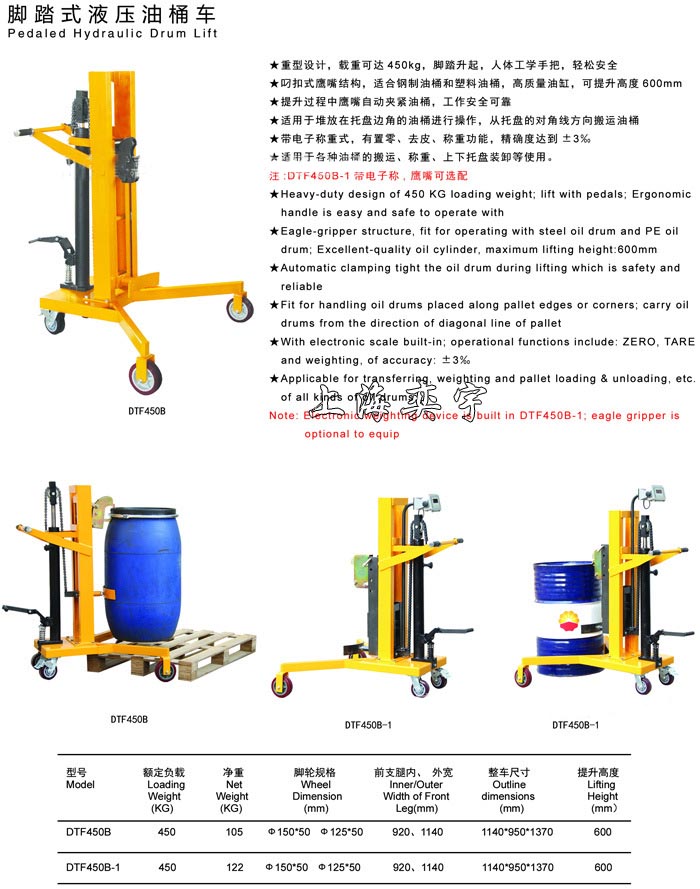油桶堆高搬運車與油桶堆高搬運秤參數(shù)