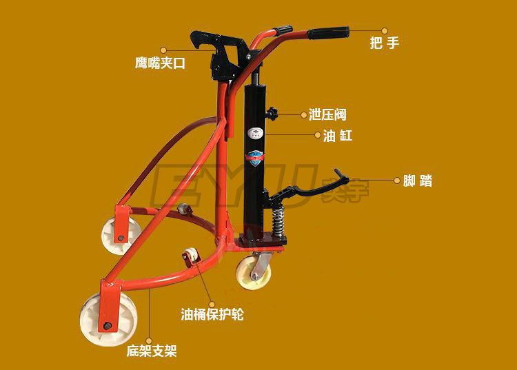 手動液壓油桶搬運車各部件名稱